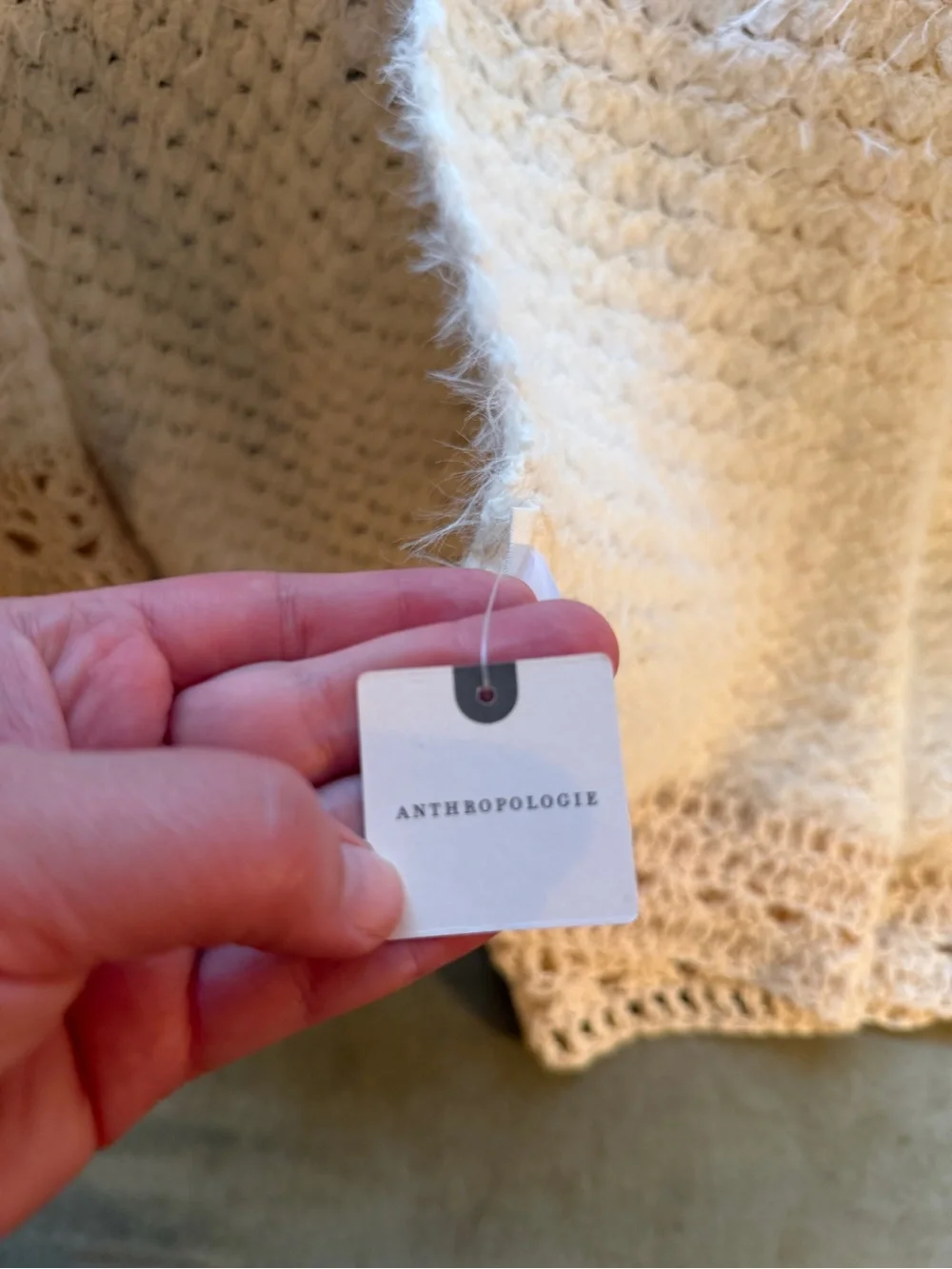 Anthropologie CROCHETED EYELASH WILDFLOWER THROW BLANKET, Ivory
